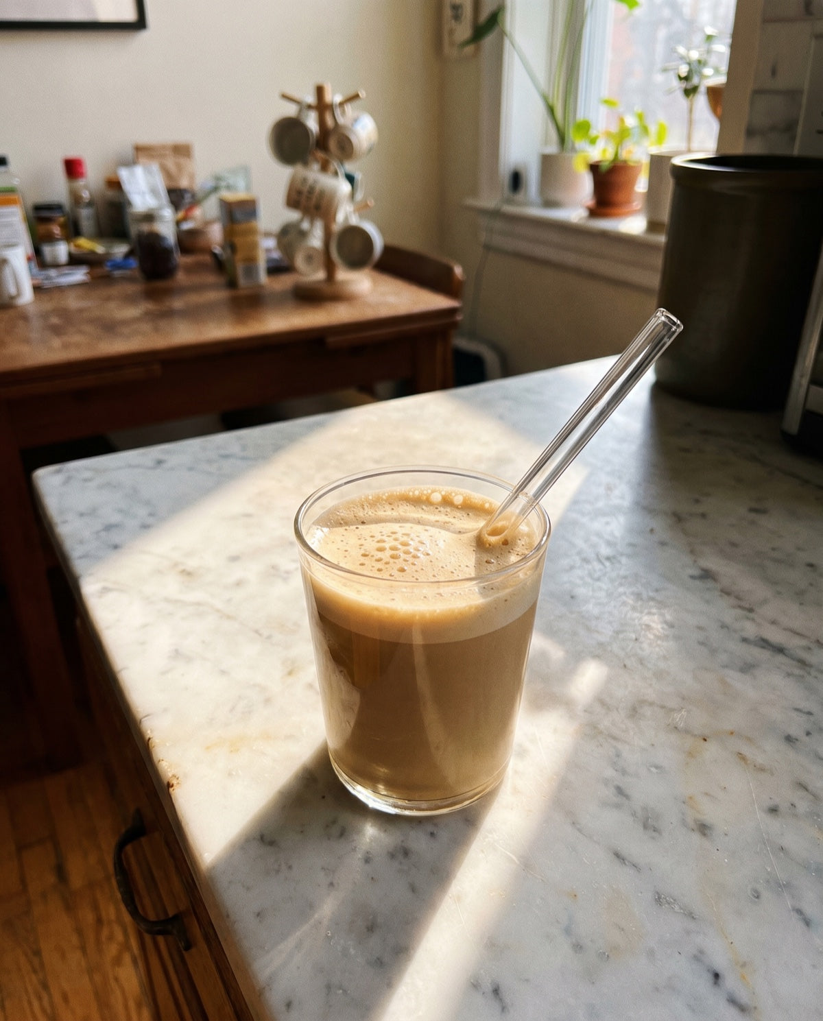 My mornings during testing — creamy mushroom coffee and the winning blend.