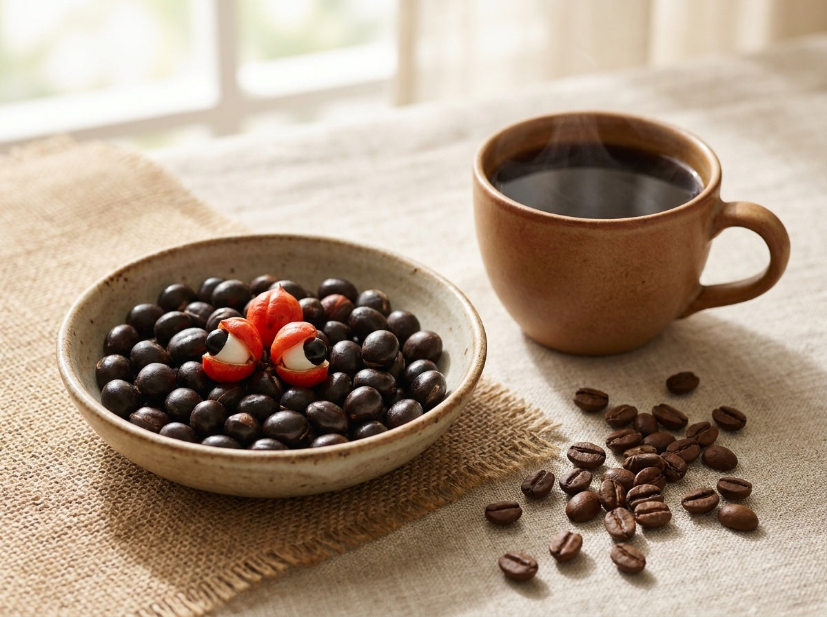 Guaranazaden naast een kop koffie